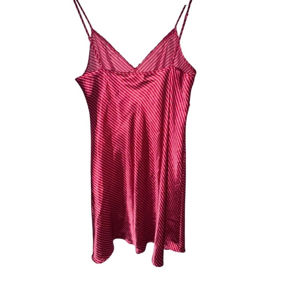 Y2K Red Satin Slip Dress Lace Trim Lingerie Core Mini Striped 2000s romantic M - Picture 2 of 5